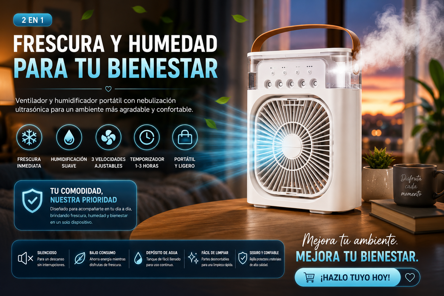 Ventilador Humidificador Portátil 2 en 1